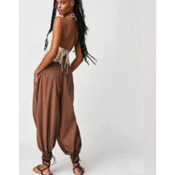 Free People To The Sky Parachute Pants Small Slouchy Trousers Brown Boho Pull On - Picture 8 of 16